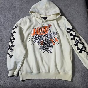 Focus Mens 2XL Hoodie Off White Lost Souls Skeleton Bone Applique Streetwear